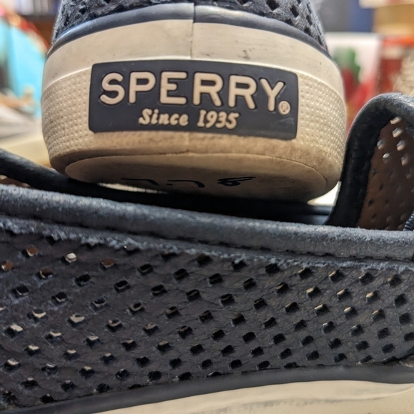 SPERRY SLIDES Dusty Blue Leather Slip On Sneakers Wm Sz 5 - Picture 6 of 11